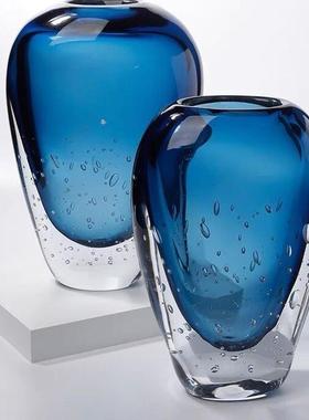 现代轻奢透明琉璃厚重客厅茶几样板房玻璃花瓶餐桌居家装饰插花器