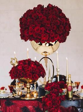 热销餐桌装饰插花花瓶婚礼橱窗铁艺花器电镀样板房金属花艺工业品