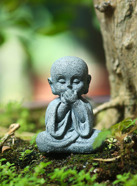 禅意花卉盆景微景观装饰摆件小和尚沙弥假山鱼缸造景家居茶桌摆设