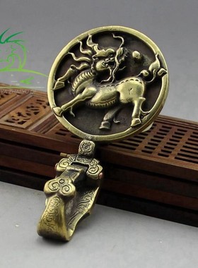 批发仿古古玩黄铜纯铜麒麟皮带扣钥匙扣挂饰 男款腰挂