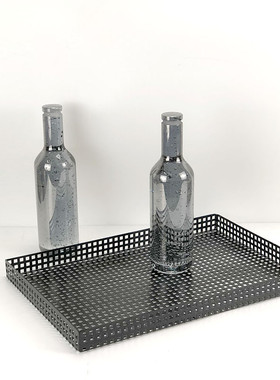 饰品欧式北欧黑色金属网格托盘摆件样板房售楼处软装现代简约摆设