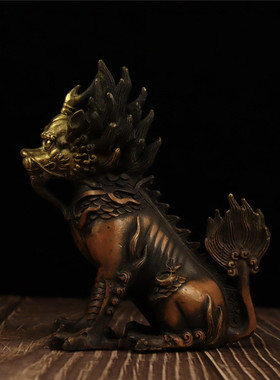 仿古火坐貔貅独角黄铜貔貅黄铜鎏金色红铜色貔貅摆件