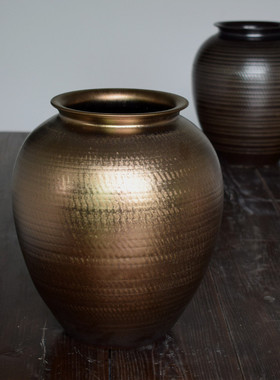 金色陶瓷花瓶桌面落地大号插花器干枝陶罐酒店样板房玄关装饰摆件