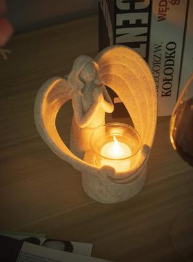 树脂定制工艺品祈祷天使雕像逝去纪念礼品摆件电子蜡烛烛台