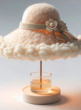 欧式香薰灯植绒香薰融蜡灯小夜灯摆件儿童房书房植绒帽子树脂台灯