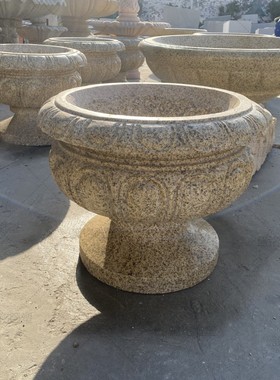 热销石花花盆 欧式黄锈石雕钵石材花盆花钵小区庭院别墅石头花坛