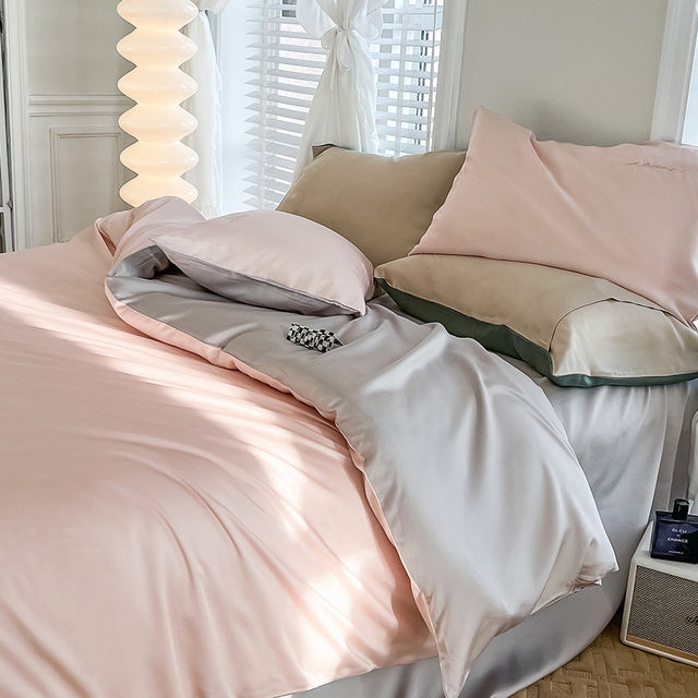 Light luxury style 60-piece Tianshi four-piece set summer double-sided ice silk naked sleeping embroidered quilt cover bed sheets bedding