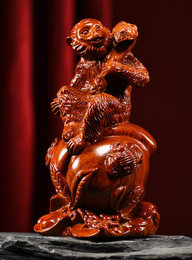 十二生肖猴子实木头雕刻摆设木雕摆件新居搬迁装饰办公司工艺礼品