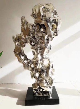 不锈钢太湖石雕塑售楼部园林景观装饰艺术品户外水景抽象落地摆件