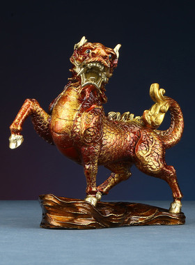 彩火麒麟铜摆件办公室客厅家居装饰工艺礼品