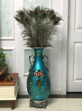 欧式美式陶瓷手绘复古摆件样板间别墅客厅电视柜插花落地大花瓶