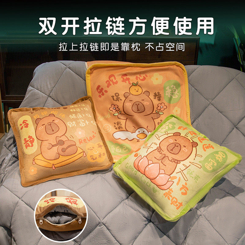 水豚抱枕被子两用毯子二一办公室午睡神器汽车折叠空调被子新款,淘宝优惠券,粉丝福利购,淘宝优惠卷