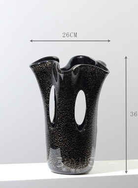 中古风经典黑色家居摆件镂空黑色琉璃花瓶高端会所酒店样板间花瓣