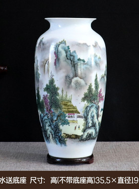 手绘陶瓷器花瓶摆件景德镇客厅插花装饰中式家居山水落地大工艺品