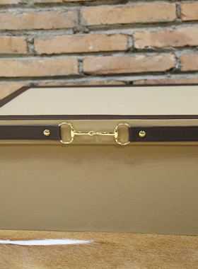 热销样板房软装家居装饰品咖色皮质收纳盒样板间客厅装饰摆轻奢盒