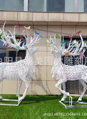 不锈钢几何鹿鹿镂空发光麋鹿仿真抽象不锈钢镜面切面