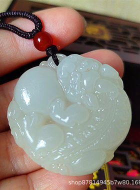 天然和田玉色阿富汗玉吊坠有求必应挂件男女情侣绳貔貅抱球玉佩