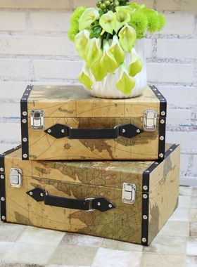 软装样板房手提箱衣帽间装饰摆件玄关收纳箱橱窗展示摄影道具美式