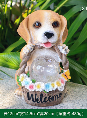 户外花园太阳能灯小狗猫头鹰摆件庭院景观树脂动物欢迎牌摆件