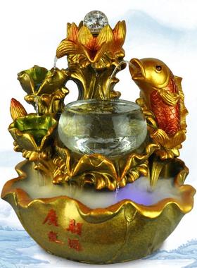 流水喷泉加湿器落水景金色鲤鱼玻璃缸阳台客厅装饰品乔迁地大摆件
