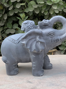 石象摆件石雕象青石象一对石材雕刻大象家用门口摆放工艺品石头象