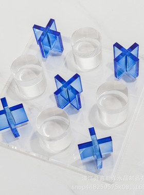 热销轻奢彩色十字圆柱水晶棋盘摆件样板房售楼部入户客厅家居家饰