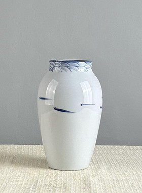 景德镇新中式桌面陶瓷花瓶干花插花器手绘玄关客厅花瓶摆件工艺品