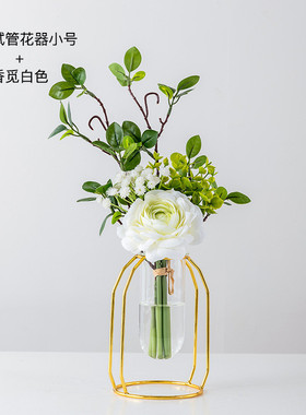 创意现代简约花瓶玻璃透明假花客厅ins轻奢干花装饰摆件插花