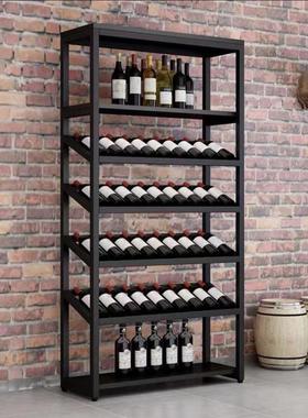 酒柜置物架欧式铁艺酒架酒吧落地葡萄酒红酒收纳展示架复古酒杯架