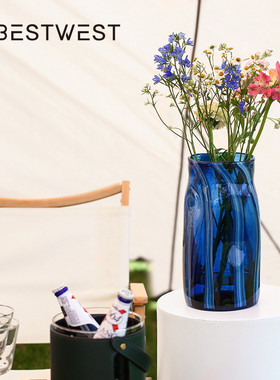 热销博西家居深蓝色异形不规则玻璃家居高级感花瓶摆件客厅水培花
