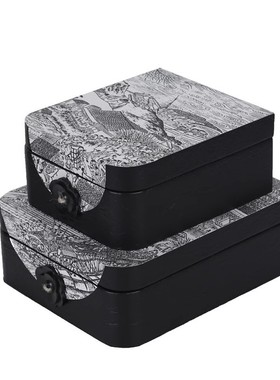 热销新中式样板房收纳盒首饰盒摆件轻奢复古小众案清明上河图盒子