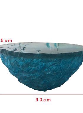 透明树脂茶几蓝色圆桌海洋酒店别墅家居客厅设计师款艺术茶几桌子