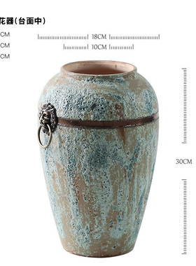 景德镇陶瓷落地花瓶三件套酒店会所软装装饰花瓶陶罐改粗陶纯手工