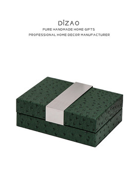 热销简约现代绿色皮革木质首饰盒样板房卧室收纳盒玄关售楼部饰品