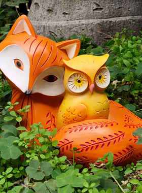 森林狐狸摆件装饰品别墅园林草坪仿真猫头鹰动物雕塑户外