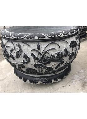 石雕鱼缸青石仿古别墅庭院养鱼缸景观石雕摆件荷花养鱼缸荷花缸