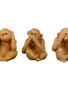新款圆雕半猴不听不闻不问三不手工木制工艺品大叶黄杨木家具摆件