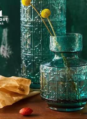 碧轩北欧插花浮雕玻璃花瓶摆件客厅落地创意花器家居玻璃工艺品