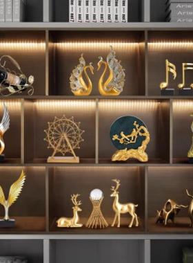 轻奢高档酒柜装饰品摆件现代家居办公室书柜客厅软装套装工艺品