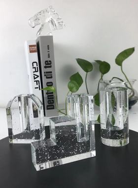 欧式简约新款汽泡水晶花插梯形锥形摆件样板房售楼处软装饰品摆设