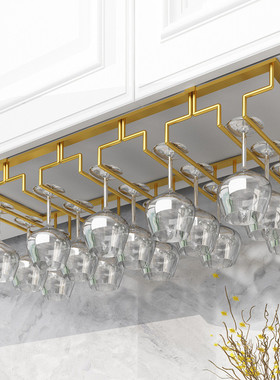 黑色免安装酒杯架红酒杯架倒挂酒吧酒杯架悬挂高脚杯架挂杯架酒架