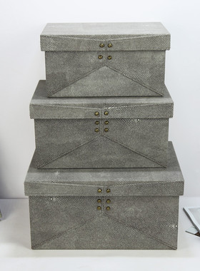 展厅软装浅咖色魔鬼鱼皮收纳盒酒店样板房衣帽间室内储物装饰盒子