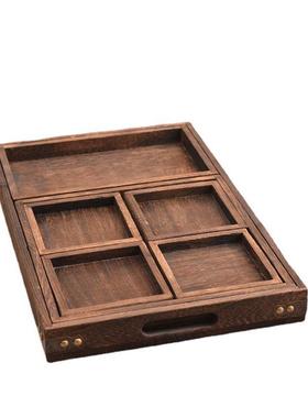 日式烧桐木托盘水果件套长方形七实木点心托盘家用实木茶盘套装