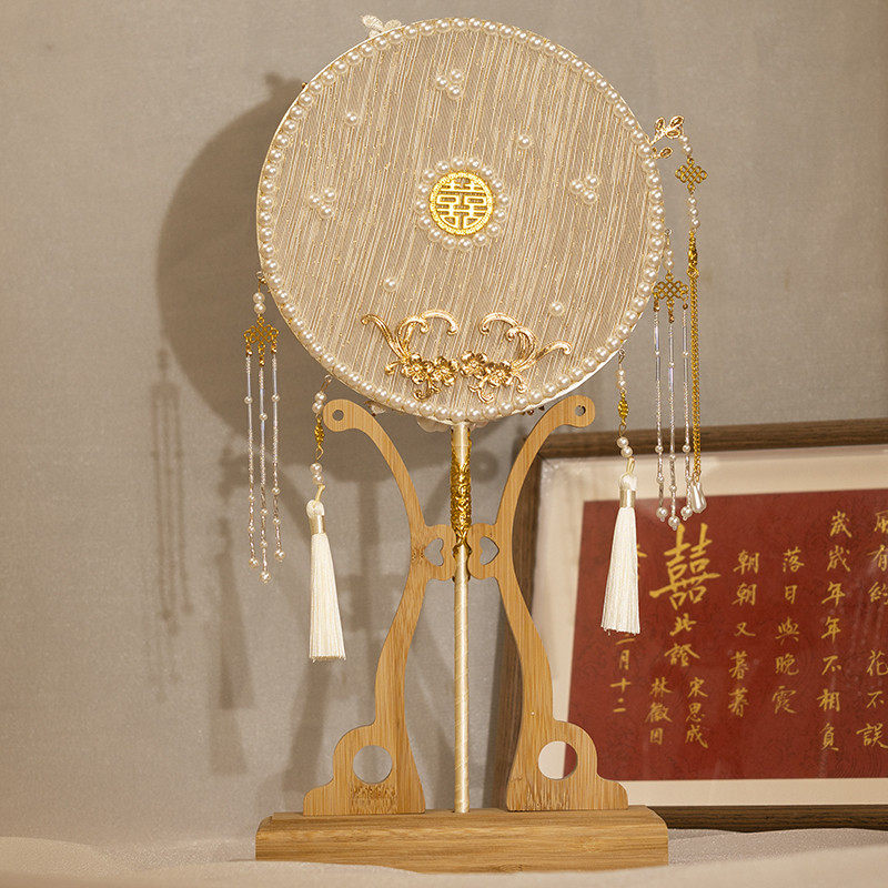 香槟色新娘团扇DIY材料包中式婚礼结婚团扇礼盒高级出嫁双面喜扇,淘宝优惠券,粉丝福利购,淘宝优惠卷