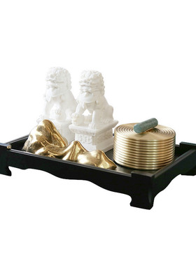 新中式现代茶具托盘狮子售楼部盒组合摆件展厅样板间铜茶室装饰品