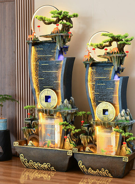 热销装饰品落地招财摆件酒店水幕墙鱼缸家居玄关客厅景观假山流水