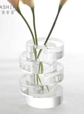 热销现代轻奢家居透明长方体水晶花瓶装饰摆件桌面电视柜软装家装