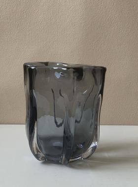 现代轻奢灰色花瓣口琉璃花瓶玄关装饰电视柜家居客厅餐桌插花摆件