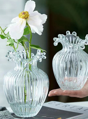 热销客厅浪口透明玻璃花瓶个性简约现代简约居家插花摆件装饰品工