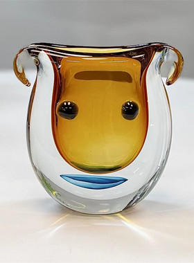 创意冰样板间琥珀灰渐变琉璃花瓶厚重水培花器现代家居纹软装摆件